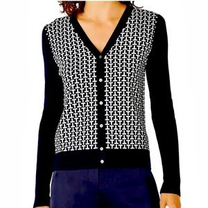 Tory Burch LOGO Classy White and Dark Blue Cardigan 100% Merino Wool